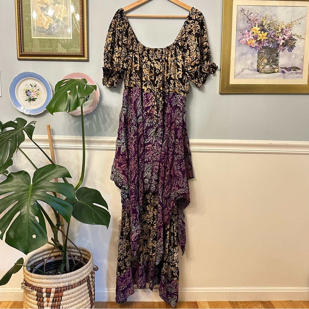 LotusTraders Batik Maxi Dress S M L Peasant Whimsigoth Witchy Boho Colorful NWT